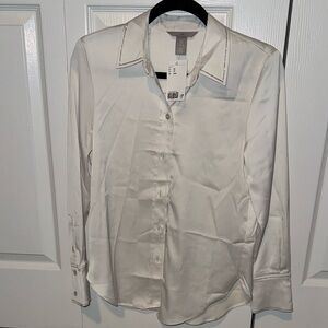 H&M ivory Button-Up Shirt with Rhinestones